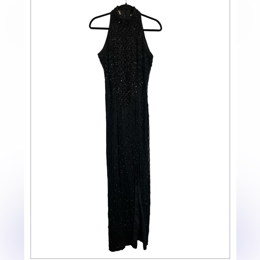 Vintage Laurence Kazar Black Silk Sequin Maxi Evening Gown